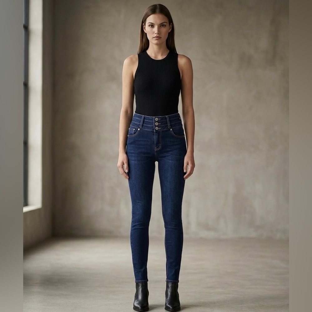 Blue Spice Skinny Jeans Mid Rise Junior Womens 5 Blue Denim Three-Button Closure
